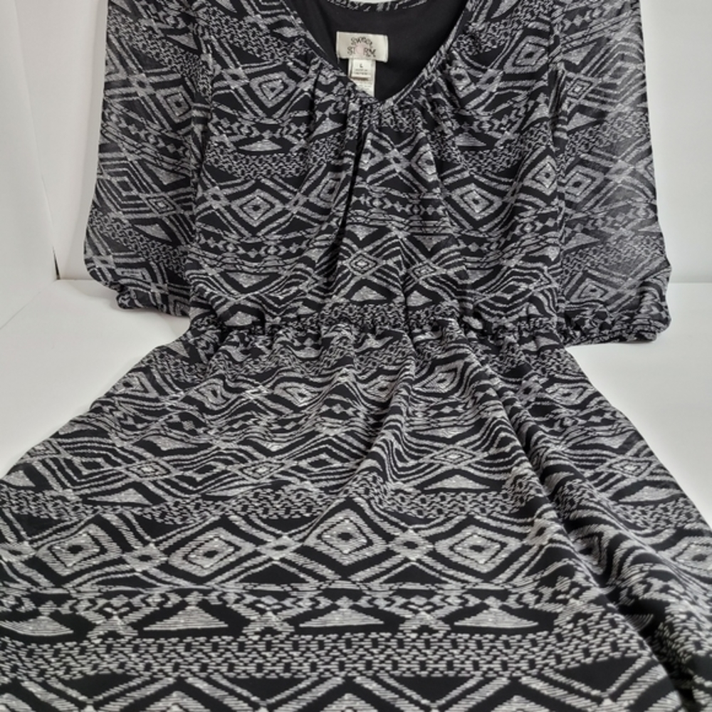 sweet storm, black geometric dress, size L